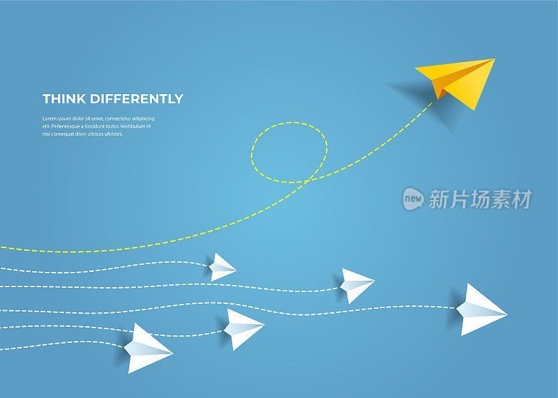 Flying paper airplanes. Think differently, leadership, trends, creative solution and unique way concept. Be different.